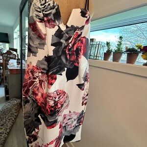 STRAPPY ROSE HALTER DRESS WITH - Red- Pink/ Gray/Black W/ White Backing
